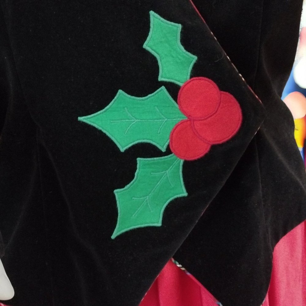 80s Does 40s Style Cotton Velvet / Velveteen Holly Applique Blazer